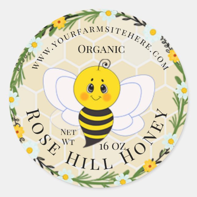 Cute Honeybee | Personalized Honey Jar Labels (Front)