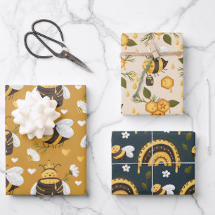Cute Honeybees Honeycomb  Wrapping Paper Sheets
