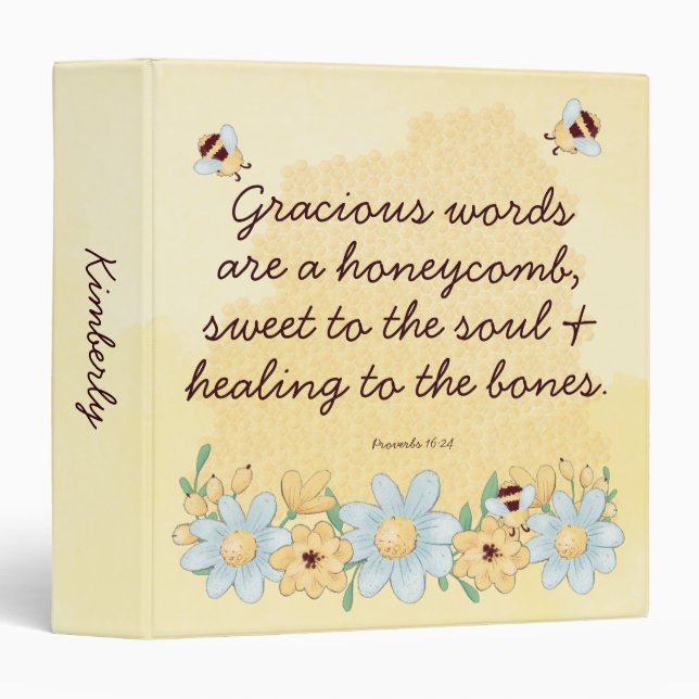Cute Honeycomb and Bee Christian Kindness 3 Ring B Binder (Front/Spine)
