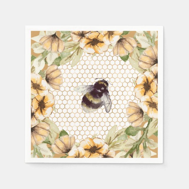 Cute honeycomb and bee floral  napkins (Front)