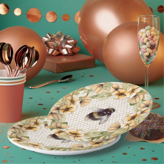 Cute honeycomb and bee floral paper plates (Multi)