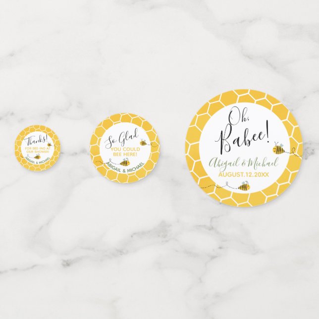 Cute Honeycomb and Watercolor Bee Baby Shower Confetti (Fronts)