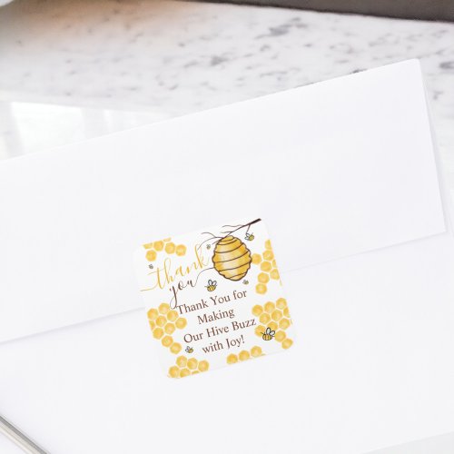 Cute honeycomb beehive thank you baby shower square sticker