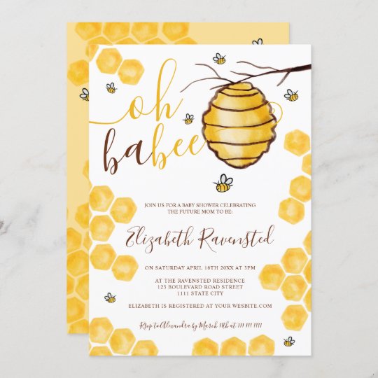 Cute Honeycomb Beehive Watercolor Baby Shower Invitation 