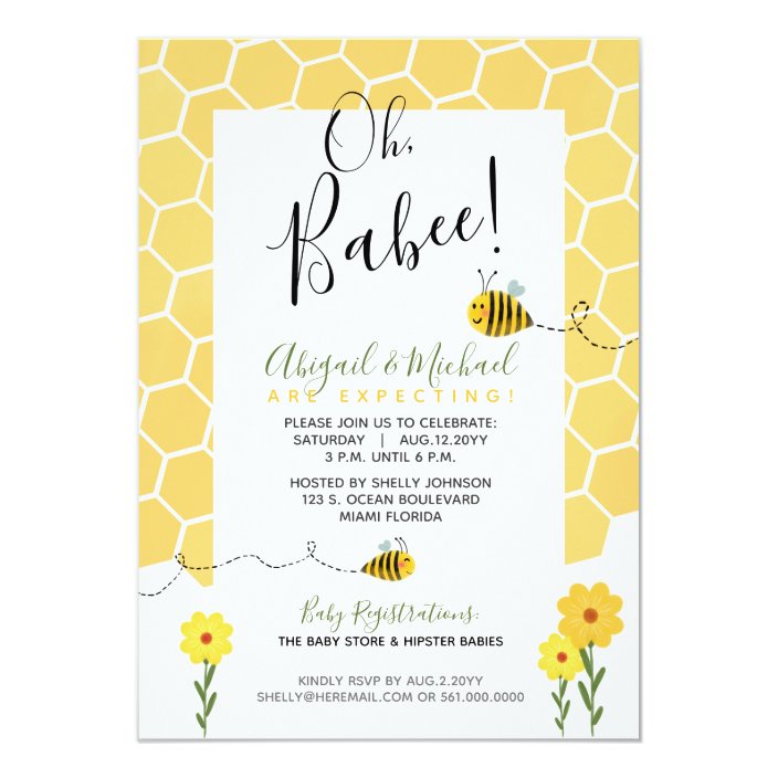 Cute Honeycomb Watercolor Bumble Bee Baby Shower Invitation