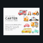 Cute Honk Beep Vroom Transportation Kids Birthday Postcard<br><div class="desc">Cute Honk Beep Vroom Fire Truck Golf Cart Police Car Dump Truck School Bus Construction Crane Transportation Kids Transport Birthday Invitation</div>