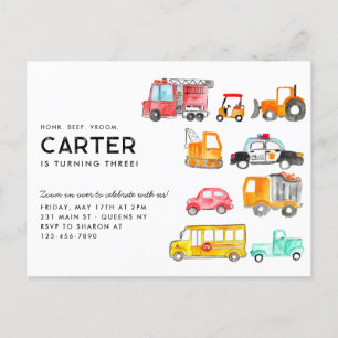 Cute Honk Beep Vroom Transportation Kids Birthday Postcard