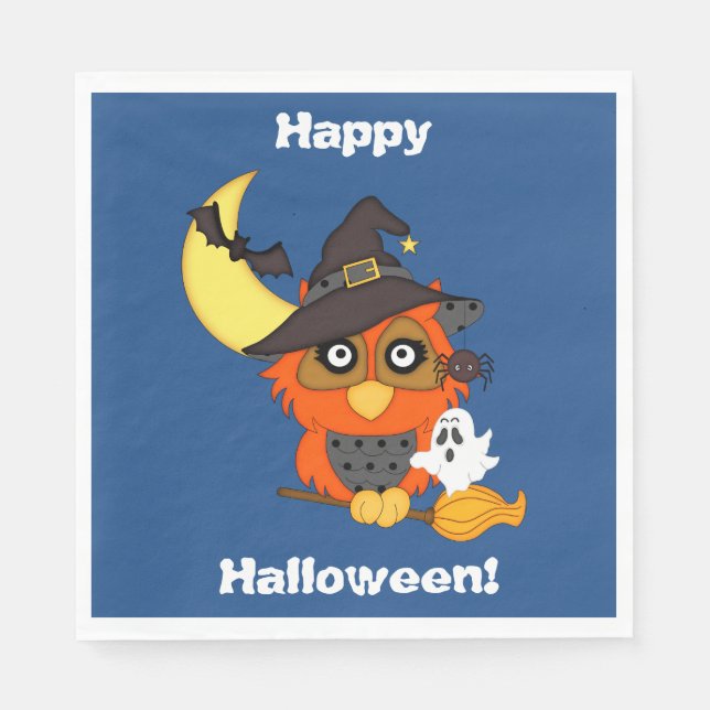 Cute Hoot Owl Halloween Napkins (Front)