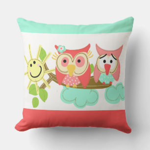 Cute Hoot Owls on Branch Animals Sunshine Outdoor Pillow