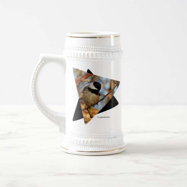 Cute Hopeful Black-Capped Chickadee Songbird Beer Stein (Left)