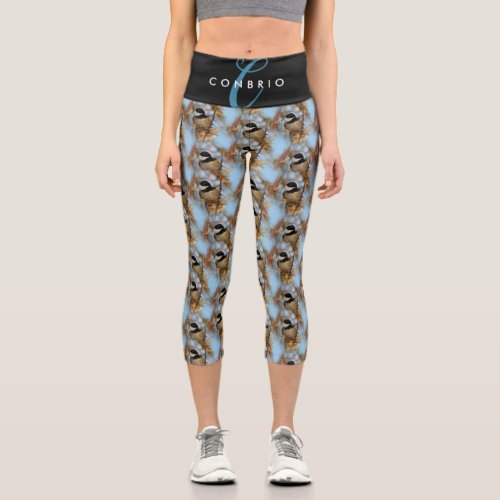 Cute Hopeful Black_Capped Chickadee Songbird Capri Leggings