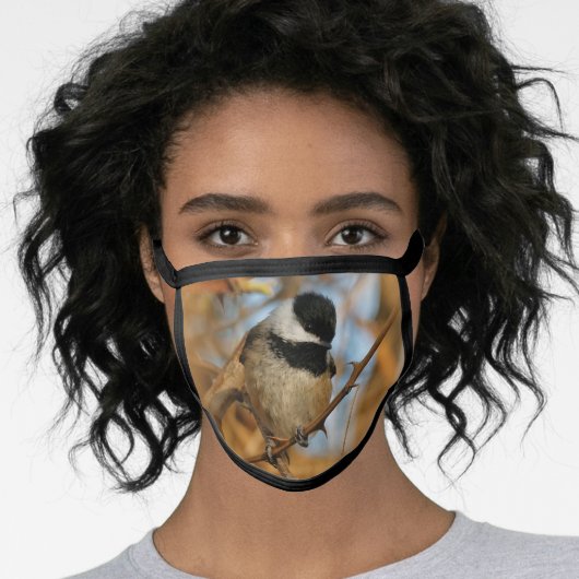 Cute Hopeful Black-Capped Chickadee Songbird Face Mask (Worn Her)