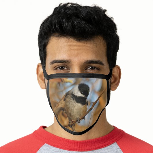 Cute Hopeful Black-Capped Chickadee Songbird Face Mask (Worn Him)
