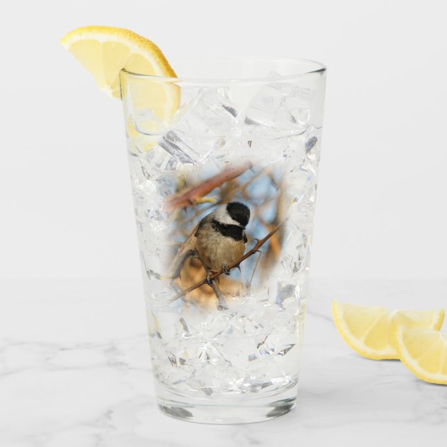 Cute Hopeful Black-Capped Chickadee Songbird Glass (Front Ice)