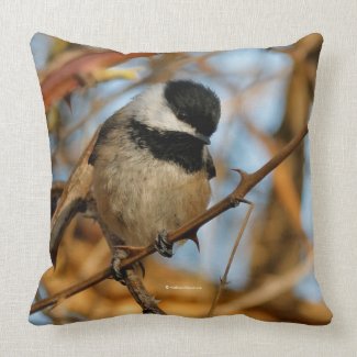 Cute Hopeful Black-Capped Chickadee Songbird Throw Pillow