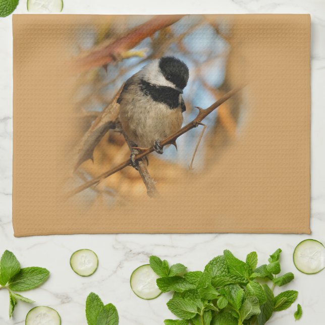 Cute Hopeful Black-Capped Chickadee Songbird Towel (Folded)