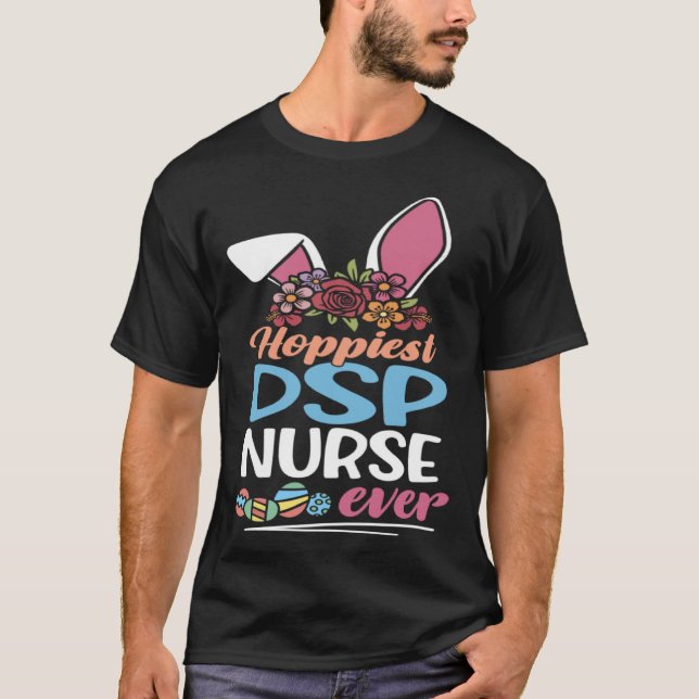 Cute Hoppiest DSP Nurse Ever Bunny Ear Red Plaid E T-Shirt (Front)