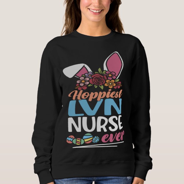 Cute Hoppiest LVN Nurse Ever Bunny Ear Red Plaid E Sweatshirt (Front)