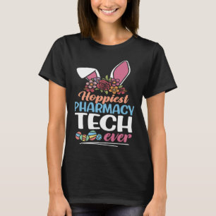 Cute Hoppiest Pharmacy Tech Ever Bunny Ear Red Pla T-Shirt