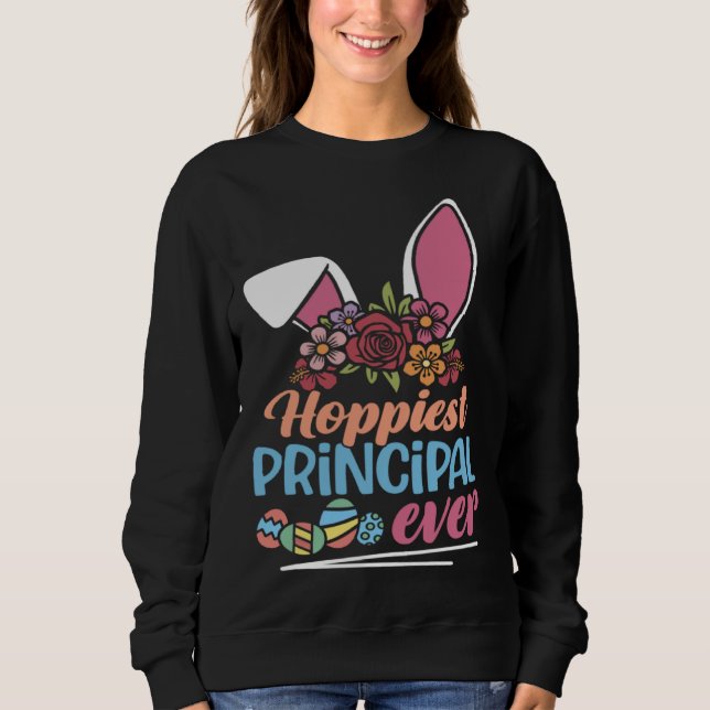Cute Hoppiest Principal Ever Bunny Ear Red Plaid E Sweatshirt (Front)