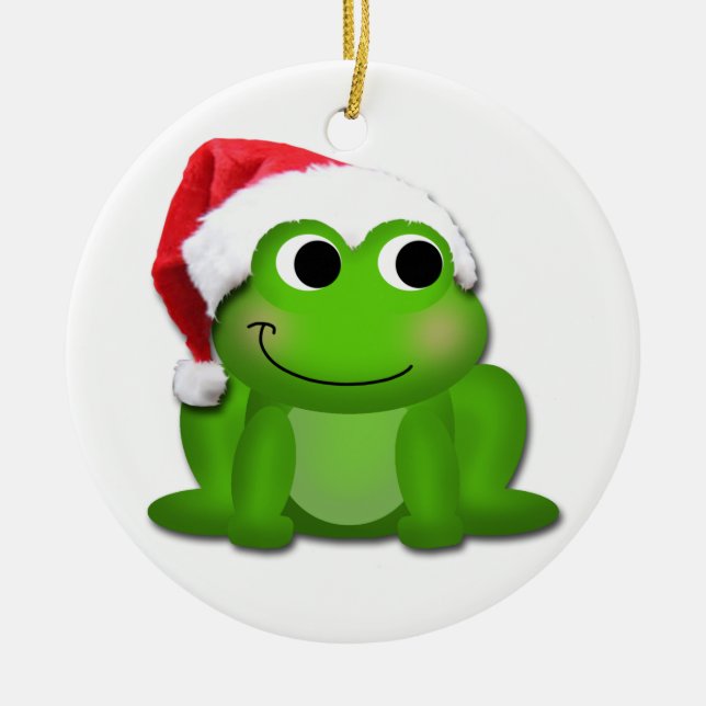 Cute Hoppy Christmas Froggy Ceramic Tree Ornament (Front)