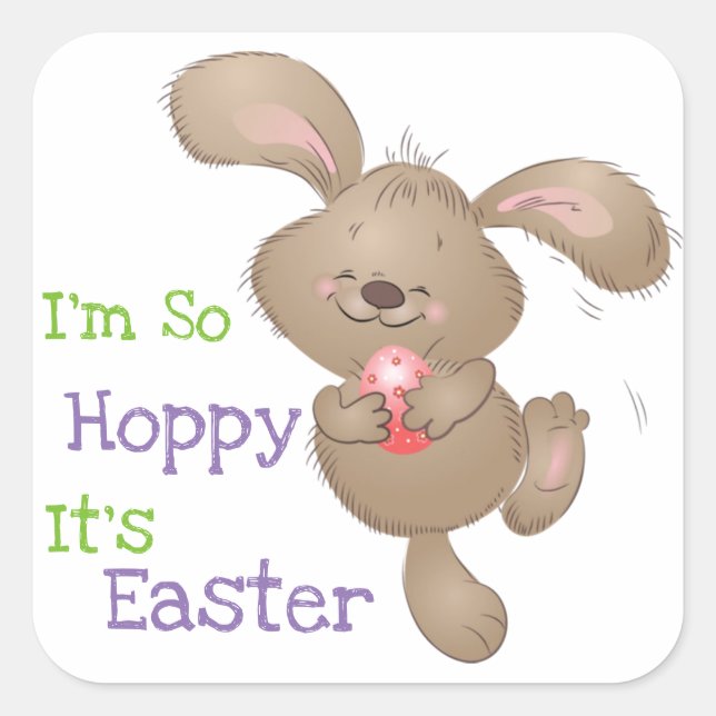 Cute Hoppy Easter Bunny Design Square Sticker (Front)