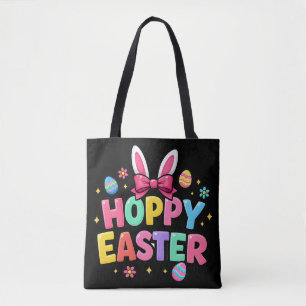 Cute Hoppy Easter Bunny Ears Colorful Easter Eggs Tote Bag