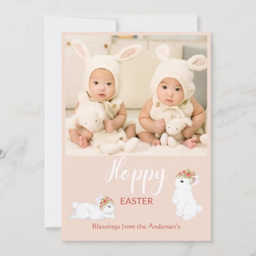 Cute Hoppy Easter Bunny Rabbit Photo Holiday Card