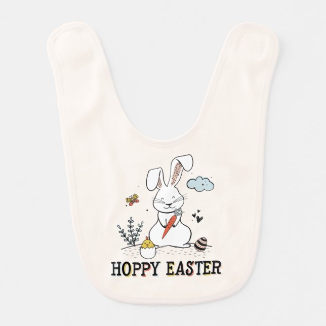 Cute Hoppy Easter Cute Doodle Easter Bunny  Baby Bib (Front)