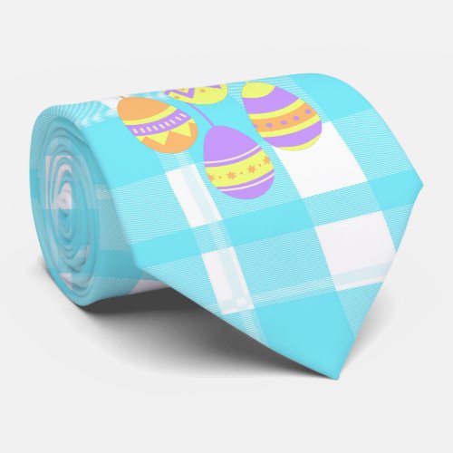 Cute Hoppy Easter Egg Blue Flannel Pattern Neck Tie