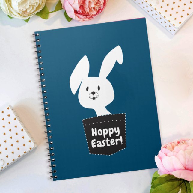 Cute Hoppy Easter Navy Blue White Bunny Cartoon Notebook (Creator Uploaded)