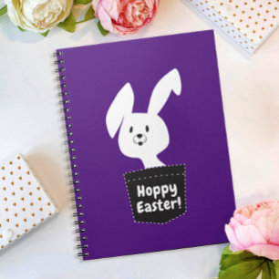 Cute Hoppy Easter Wish With White Bunny On Purple Notebook