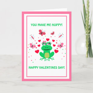 Cute Hoppy Frog And Hearts Valentines Day Holiday Card