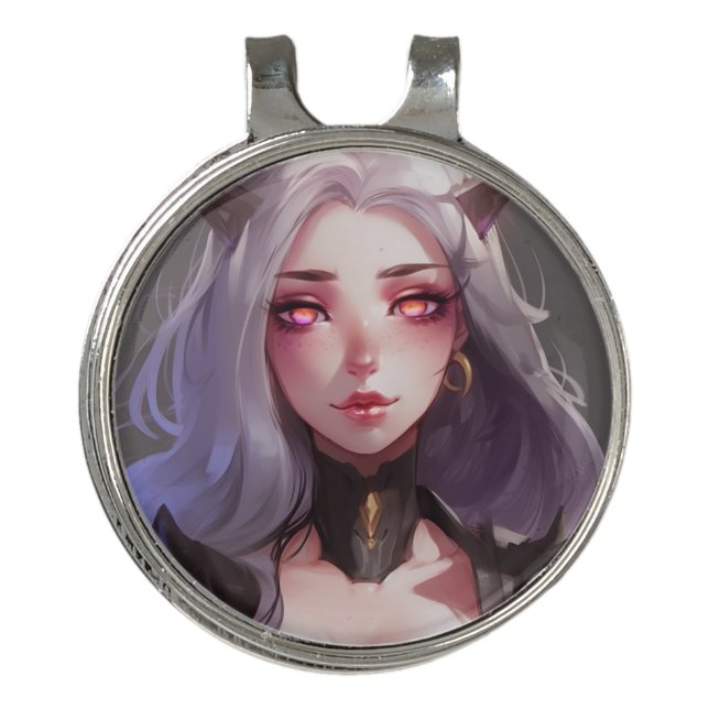 Cute Horned Warrior Anime Girl Golf Hat Clip (Front)