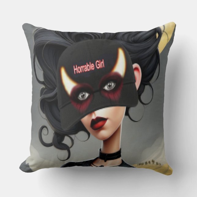 Cute Horrible girl  Throw Pillow (Front)