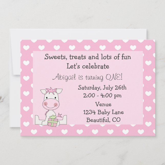 Cute Horse 1st Birthday Invitation for Girls (Front)