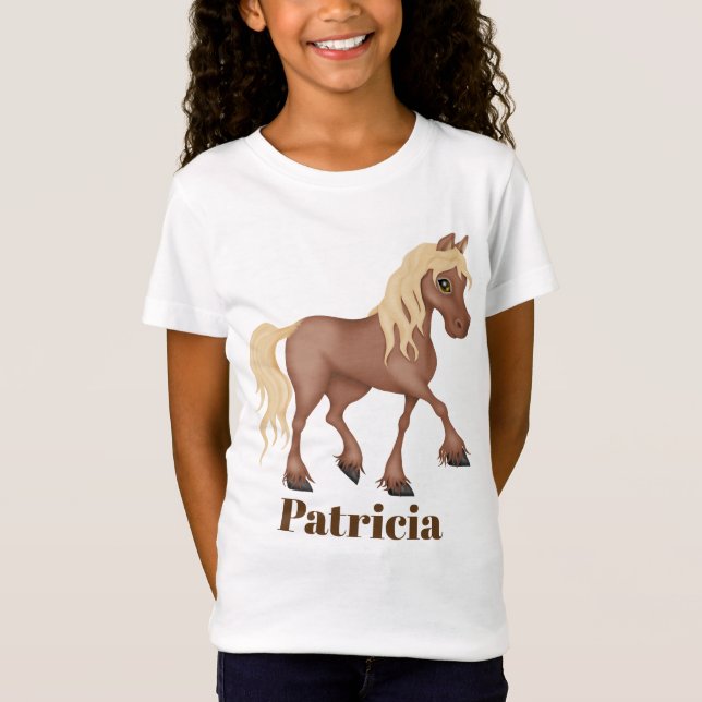 Cute horse add name girls t-shirt (Front)