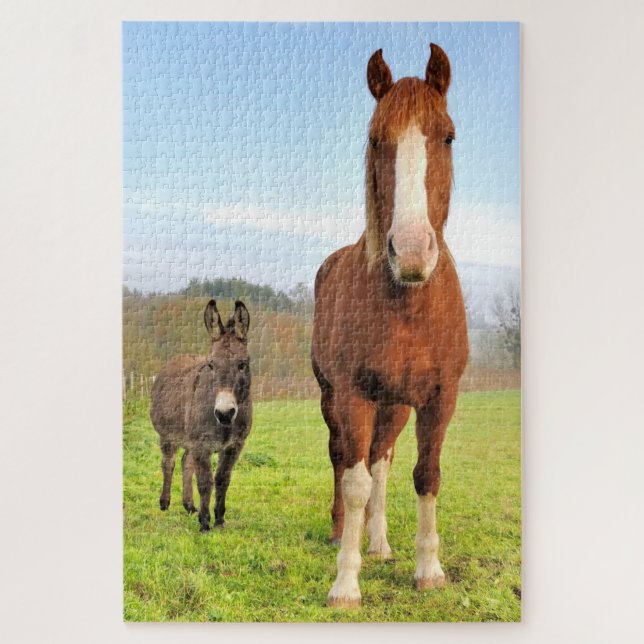 Cute Horse and Donkey Friends Farm Animals Jigsaw Puzzle (Vertical)