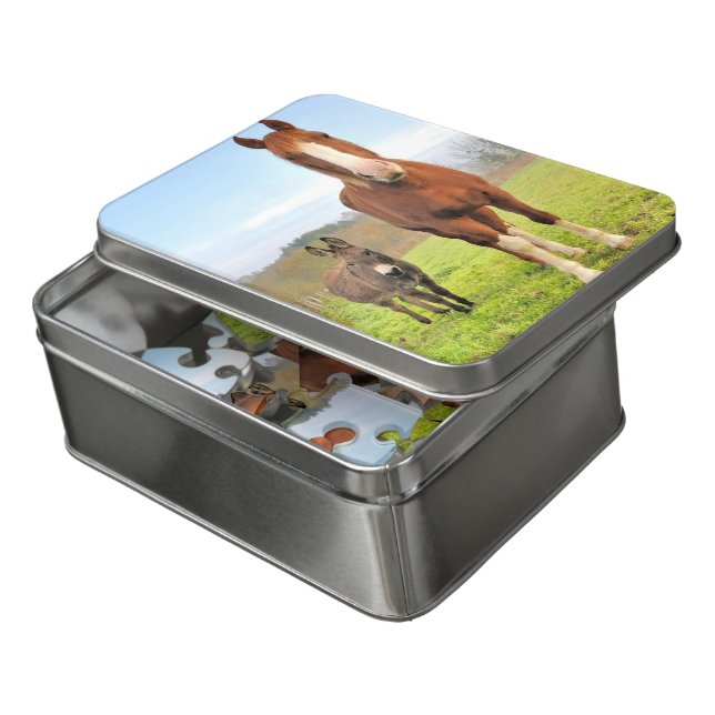 Cute Horse and Donkey Friends Farm Animals Jigsaw Puzzle (Lid Open)