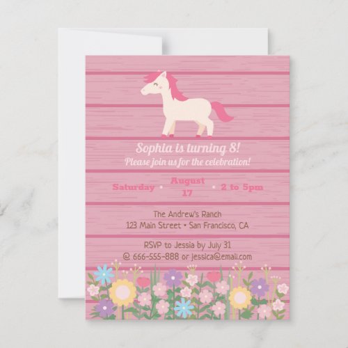 Cute Horse and Floral Girls Birthday Party Invitation