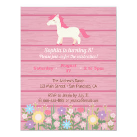 Cute Horse and Floral Girls Birthday Party Invitation