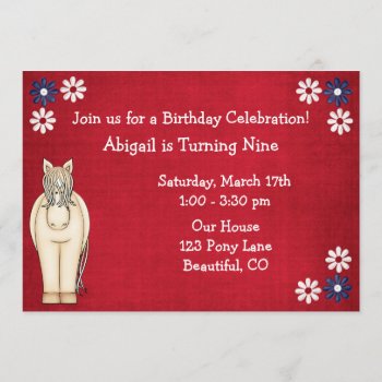 Cute Horse And Flowers Red White And Blue Birthday Invitation by TheCutieCollection at Zazzle