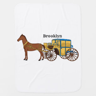 Cute horse and royal carriage illustration baby blanket