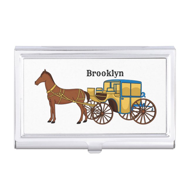 Cute horse and royal carriage illustration business card case (Front)