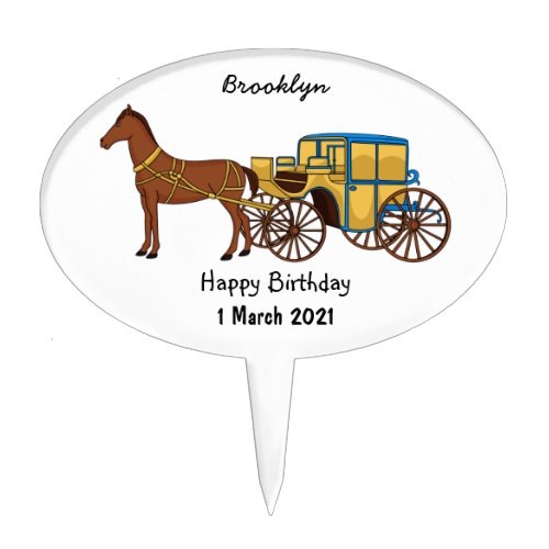 Cute horse and royal carriage illustration cake topper