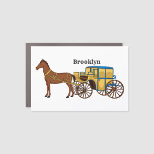 Cute horse and royal carriage illustration car magnet