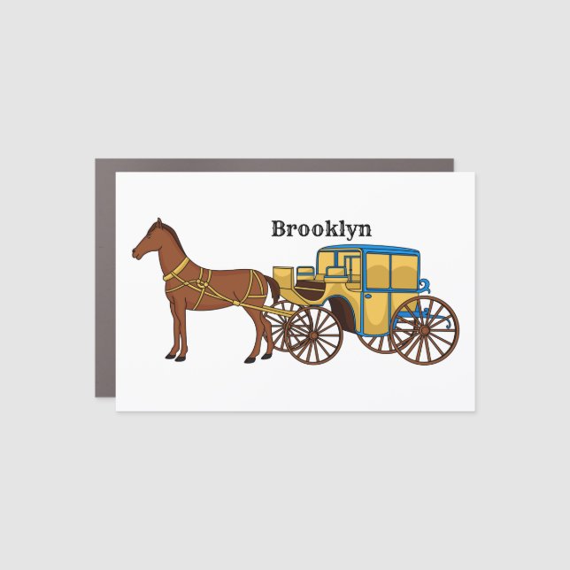 Cute horse and royal carriage illustration car magnet (Front)