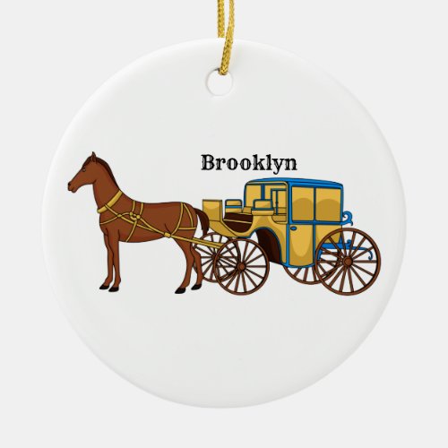 Cute horse and royal carriage illustration ceramic ornament