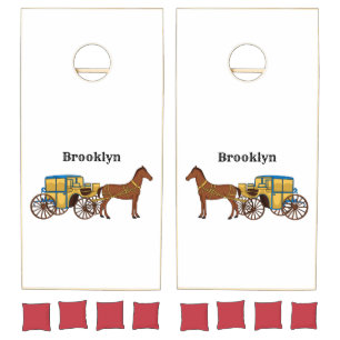 Cute horse and royal carriage illustration cornhole set
