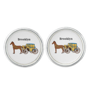 Cute horse and royal carriage illustration cufflinks
